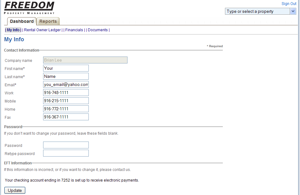 My Info Screen