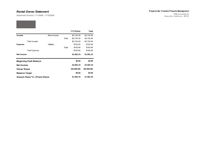 Rental Owner Statement